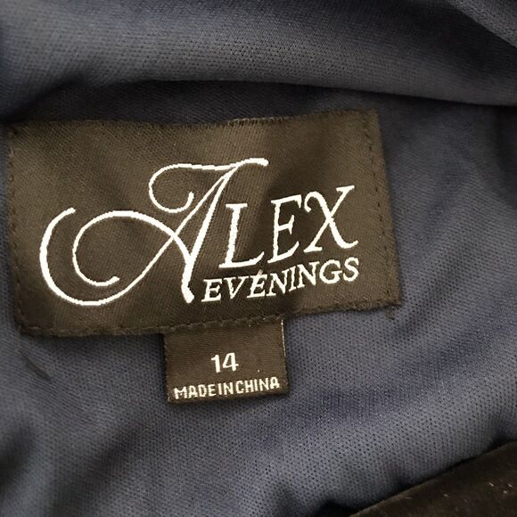 NEW Alex Evenings Women's Navy Sequin Lace Embroidered Tea-Length Dress Sz 14 - Picture 11 of 13